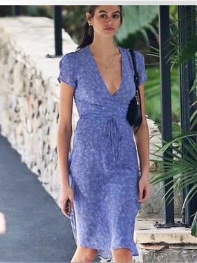 Realisation Par Teale Wrap Silk Midi Dress - Blue Floral Wrap Dress